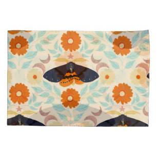 Cottagecore Moth Pattern Art Retro Floral Design Pillowcase