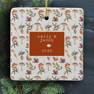 Cottagecore Mushroom Botanical Picture Christmas Ceramic Ornament
