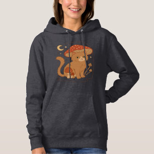 Cottagecore Mushroom Cat with Hat � Cute Vintage G Hoodie