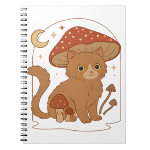 Cottagecore Mushroom Cat with Hat � Cute Vintage G Notebook