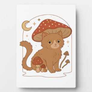 Cottagecore Mushroom Cat with Hat � Cute Vintage G Plaque