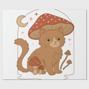 Cottagecore Mushroom Cat with Hat � Cute Vintage G Wrapping Paper