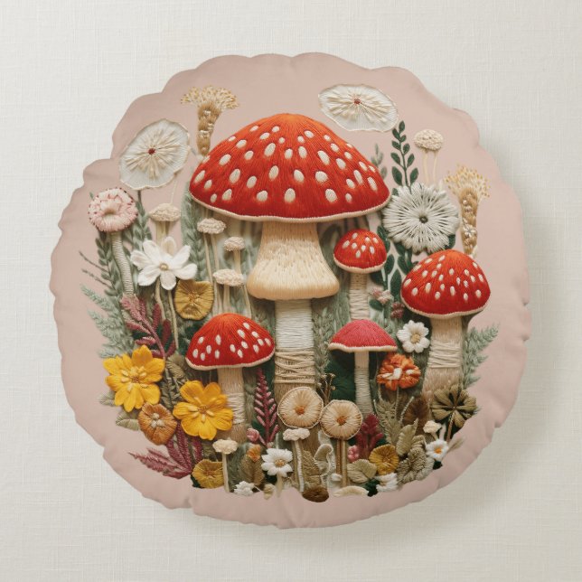 Cottagecore Mushroom Round Cushion (Front)