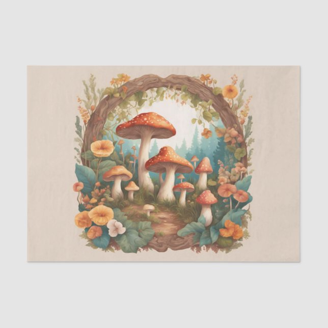 Cottagecore Mushrooms Decoupage Tissue Paper (Front)