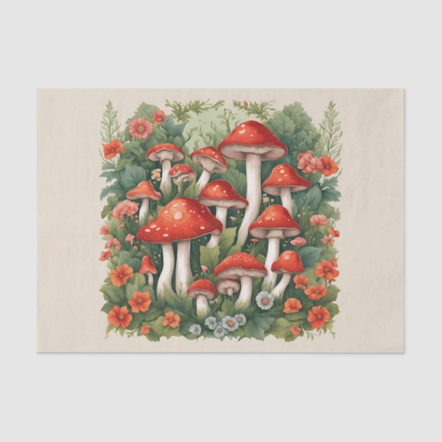 Cottagecore Mushrooms Decoupage Tissue Paper (Front)
