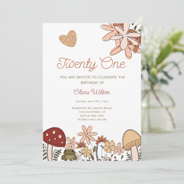Cottagecore Mushrooms & Wildflowers Birthday Invitation (Standing Front)