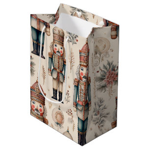 Cottagecore Nutcracker Sage Mauve Gold Holiday Medium Gift Bag