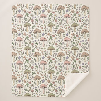 Cottagecore Pastel Cream Fungi Seamless Pattern Sherpa Blanket