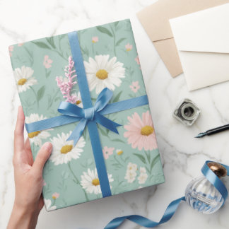 Cottagecore Pastel Daisy Mint Floral Pattern Wrapping Paper