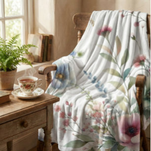Cottagecore Pastel Floral Fleece Blanket