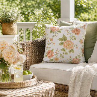 Cottagecore Peach Colour Rose Floral Cushion