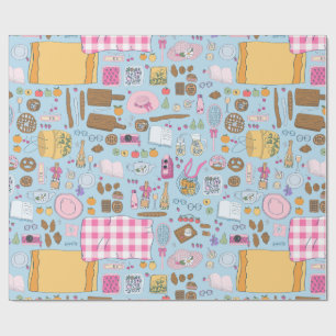 cottagecore picnic strawberry teapot whimsical wrapping paper