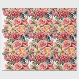 Cottagecore Pink Roses Wrapping Paper