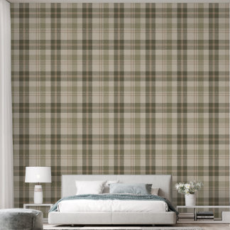 Cottagecore Plaid in Sage and Cream Wallpaper