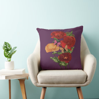 Cottagecore Poppies And Butterflies Cushion