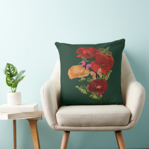 Cottagecore Poppies And Butterflies Cushion