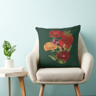 Cottagecore Poppies And Butterflies Cushion
