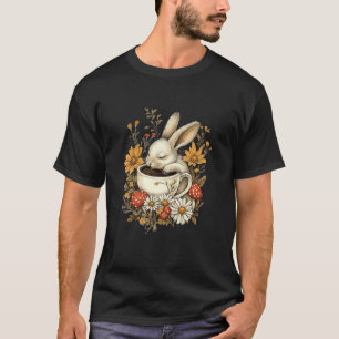 Cottagecore Rabbit Floral Bunny Tea Cup Women Girl T-Shirt