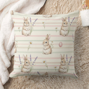 Cottagecore Rabbit Lavender Daisy Spring Cushion