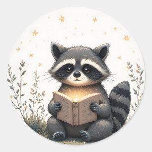 Cottagecore Racoon Reading Book WhimsicalWoodland Classic Round Sticker
