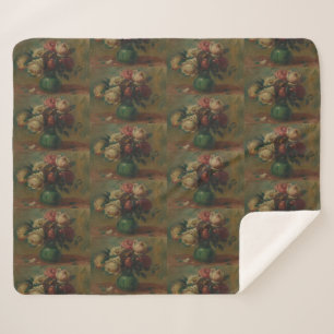 Cottagecore Renoir Floral Vintage Rose Art Sherpa Blanket