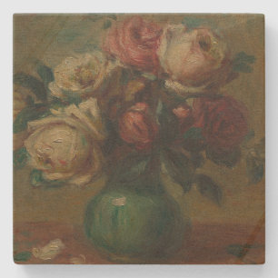 Cottagecore Renoir Floral Vintage Rose Art Stone Coaster