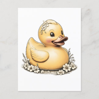 Cottagecore Rubber Duck with Floral Accents Postcard