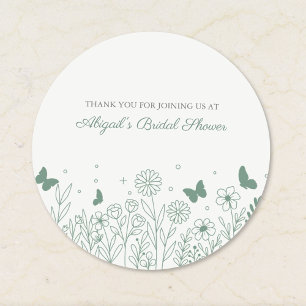 Cottagecore Sage Green Floral Bridal Shower  Classic Round Sticker