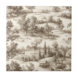 Cottagecore Sepia Harvest Pumpkin Toile Pattern Tile