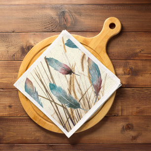 Cottagecore Shabby Chic Teal Rose Feather Floral Napkin