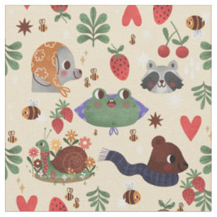 cottagecore snail garden bee frog racoon bear fabric
