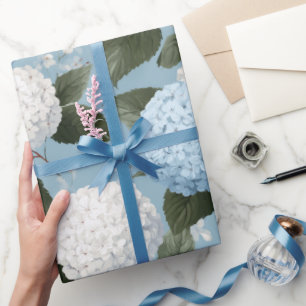 Cottagecore Soft Blue Hydrangea Floral Pattern Wrapping Paper