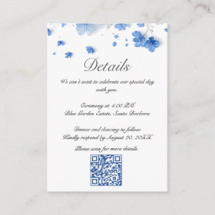 Cottagecore Soft Blue Wildflowers Wedding QR Code Enclosure Card