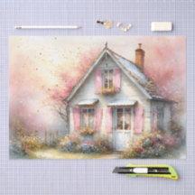 Cottagecore Spring Home in Blossom in Watercolor
