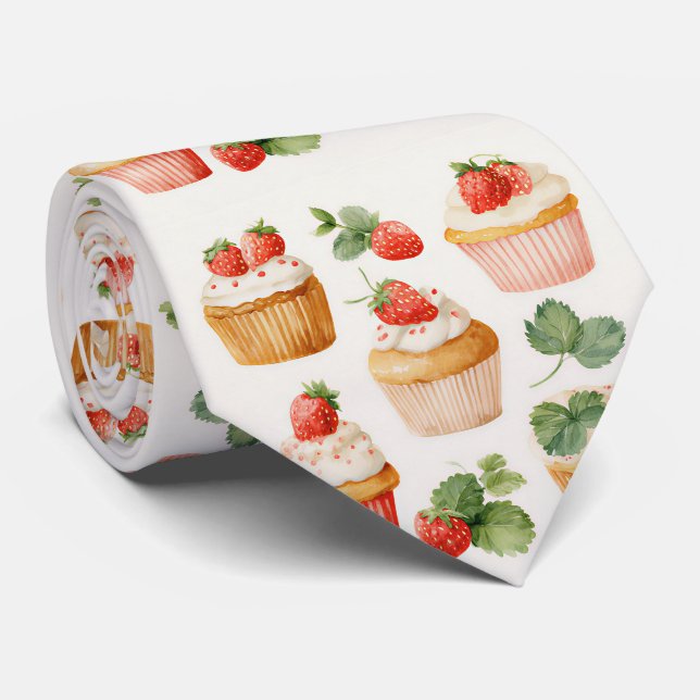 Cottagecore Strawberry Cupcake Necktie (Rolled)
