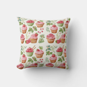 Cottagecore Strawberry Cupcake Throw Pillow