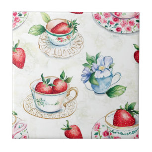 Cottagecore Strawberry Pattern  Tile