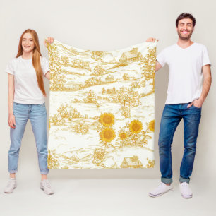 Cottagecore Sunflower Countryside Toile (1) Fleece Blanket