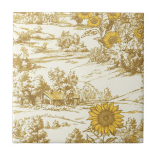 Cottagecore Sunflower Countryside Toile (5) Tile