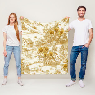Cottagecore Sunflower Countryside Toile (7) Fleece Blanket
