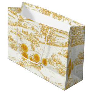 Cottagecore Sunflower Countryside Toile Large Gift Bag