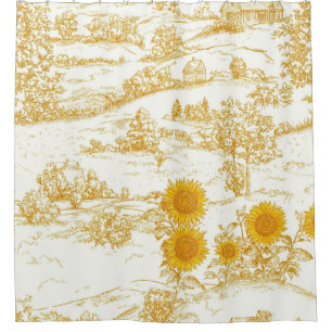 Cottagecore Sunflower Countryside Toile Shower Curtain