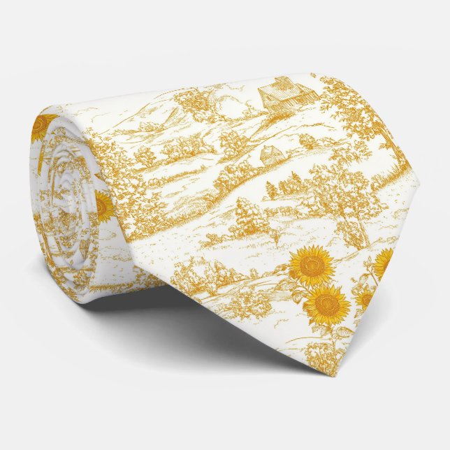 Cottagecore Sunflower Countryside Toile Tie (Rolled)