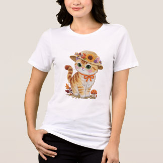 Cottagecore Tabby Cat with Autumn Leaves Tri-Blend Shirt