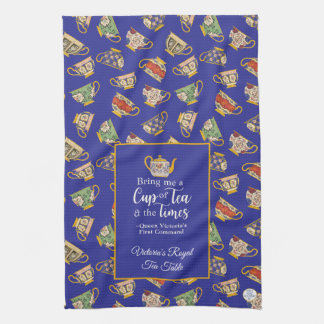 Cottagecore Tea Party Royal Blue Queen Victoria Towel
