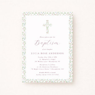 Cottagecore Tiny Floral Baptism Invitation
