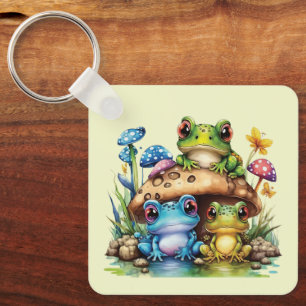 Cottagecore Toadstool Mushroom and Frog Key Ring