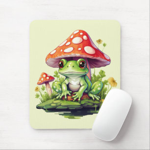 Cottagecore Toadstool Mushroom and Frog Mouse Pad