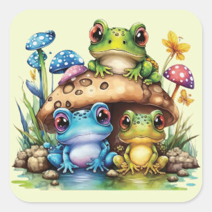 Cottagecore Toadstool Mushroom and Frog Square Sticker