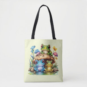 Cottagecore Toadstool Mushroom and Frog Tote Bag